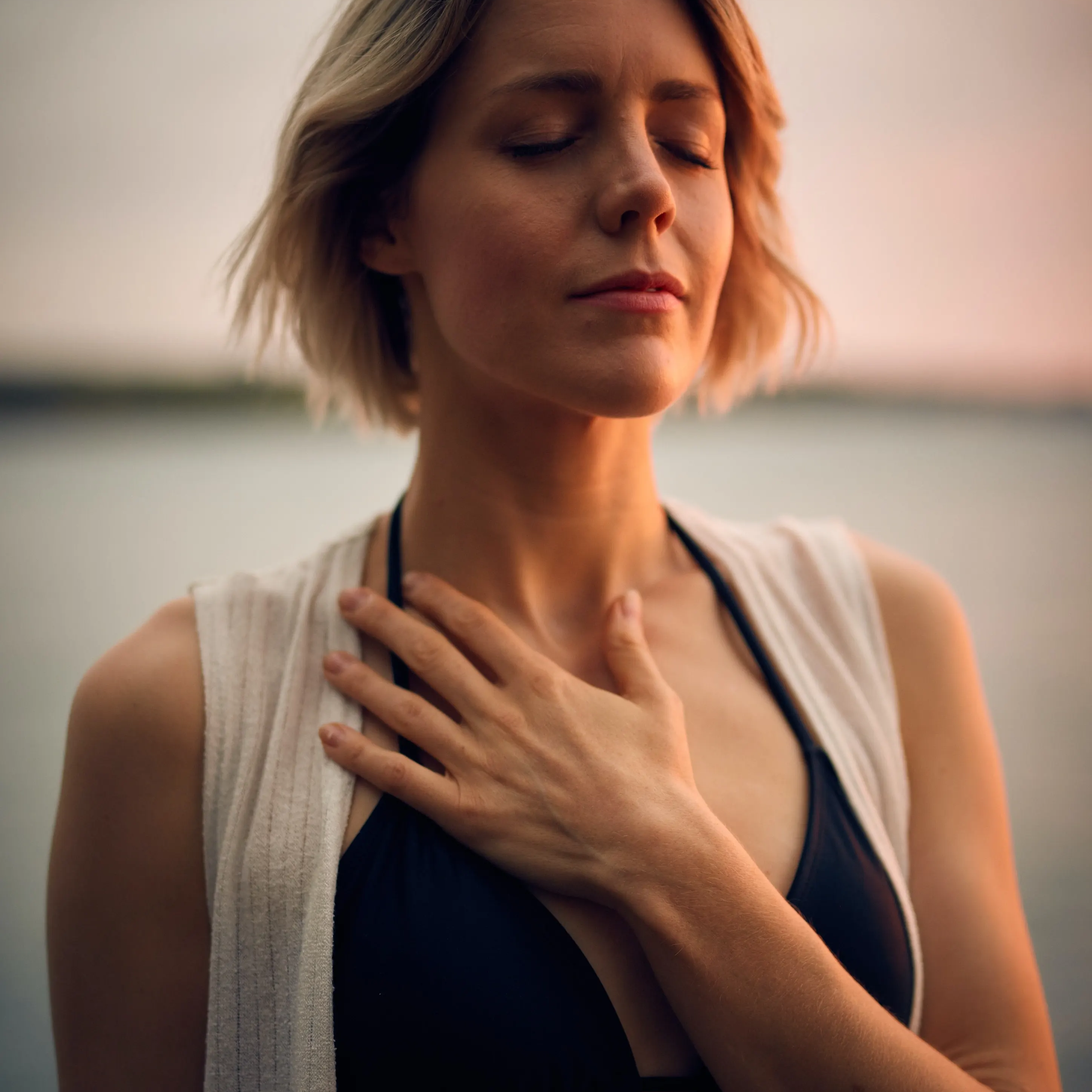 Yoga teacher practicing mindfulness with gratitude